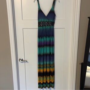 Studio West Multicolor Chevron Maxi Dress - Teal, Navy, Purple, Yellow, Black